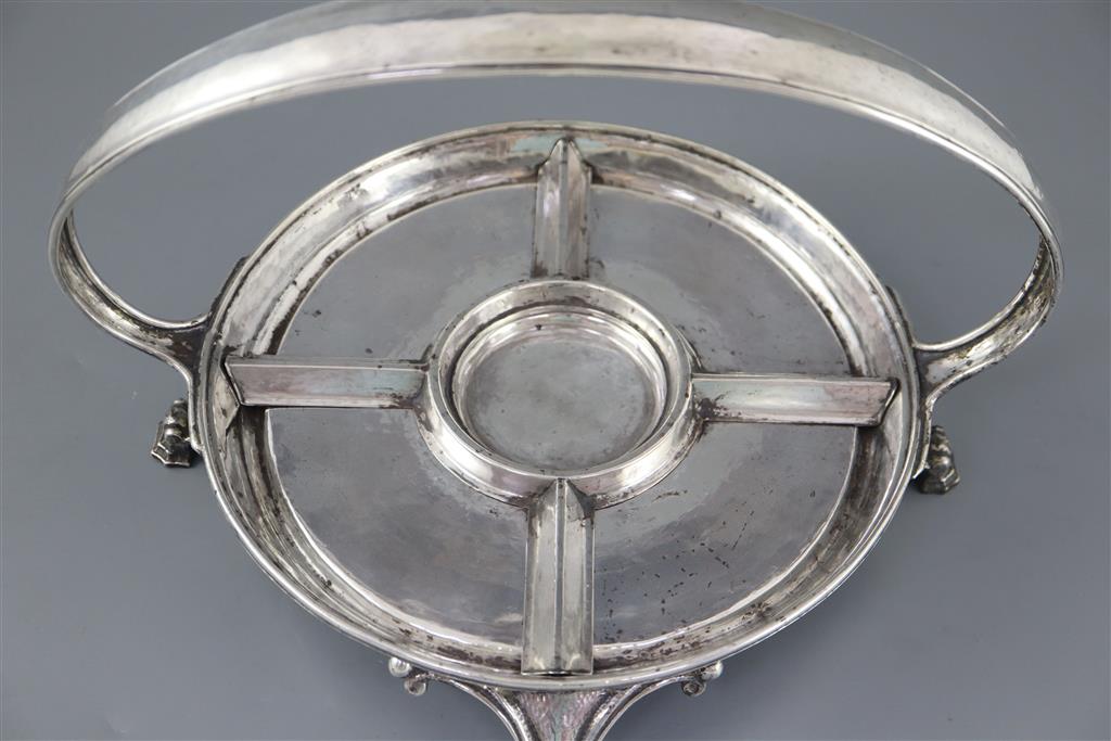 A George V Arts & Craft planished silver hors doeuvres circular dish by Ramsden & Carr,